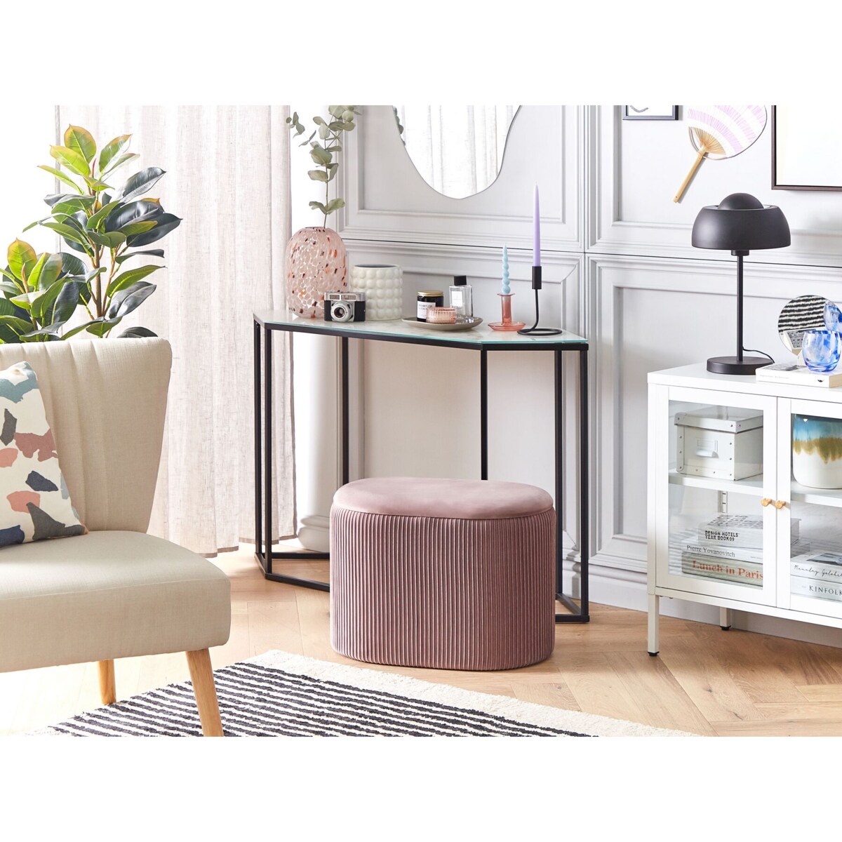 Welurowy puf ze schowkiem 35 x 41 x 55 cm różowy RICHLAND