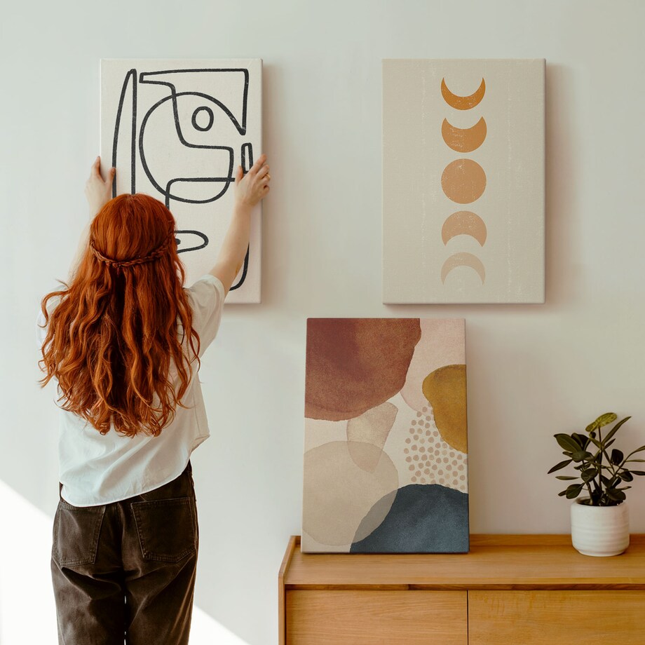 Zestaw 3 dużych obrazów na płótnie - Abstrakcyjne kolory dekoracje - brązowy