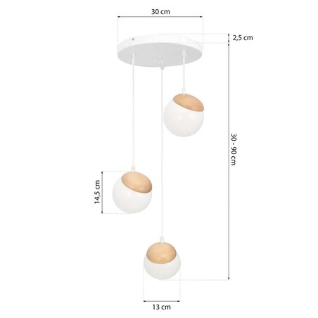 Loftowa LAMPA wisząca SFERA WOOD MLP5425 Milagro skandynawska OPRAWA szklane kule ZWIS kaskada biała drewno