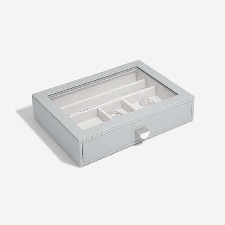 Szkatułka na biżuterię Stackers Pebble 6 komorowa classic kamienna szarość z szufladą i szklaną pokrywką