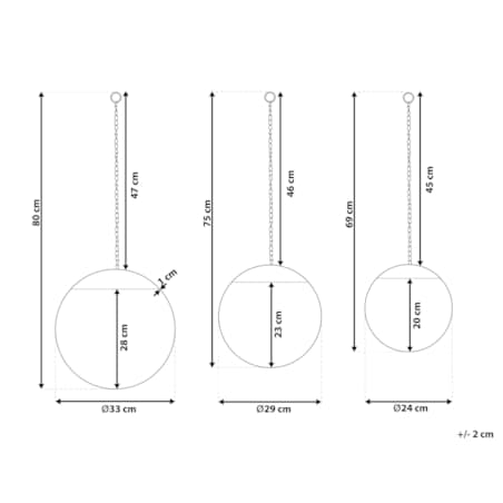 Zestaw 3 metalowych okrągłych luster ściennych na łańcuszkach ø 24 ø 29 ø 33 cm czarny ODOS