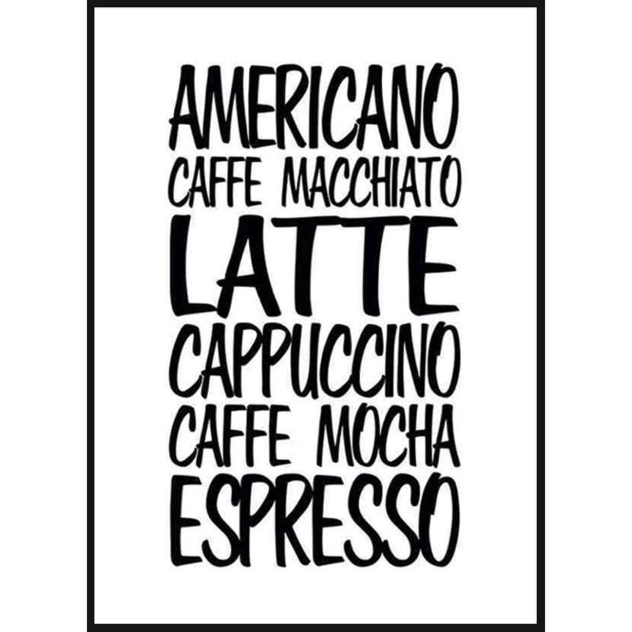 Poster Story, Plakat, Obraz - Popularne Kawy na Białym Tle, wymiary 21 x 30 cm