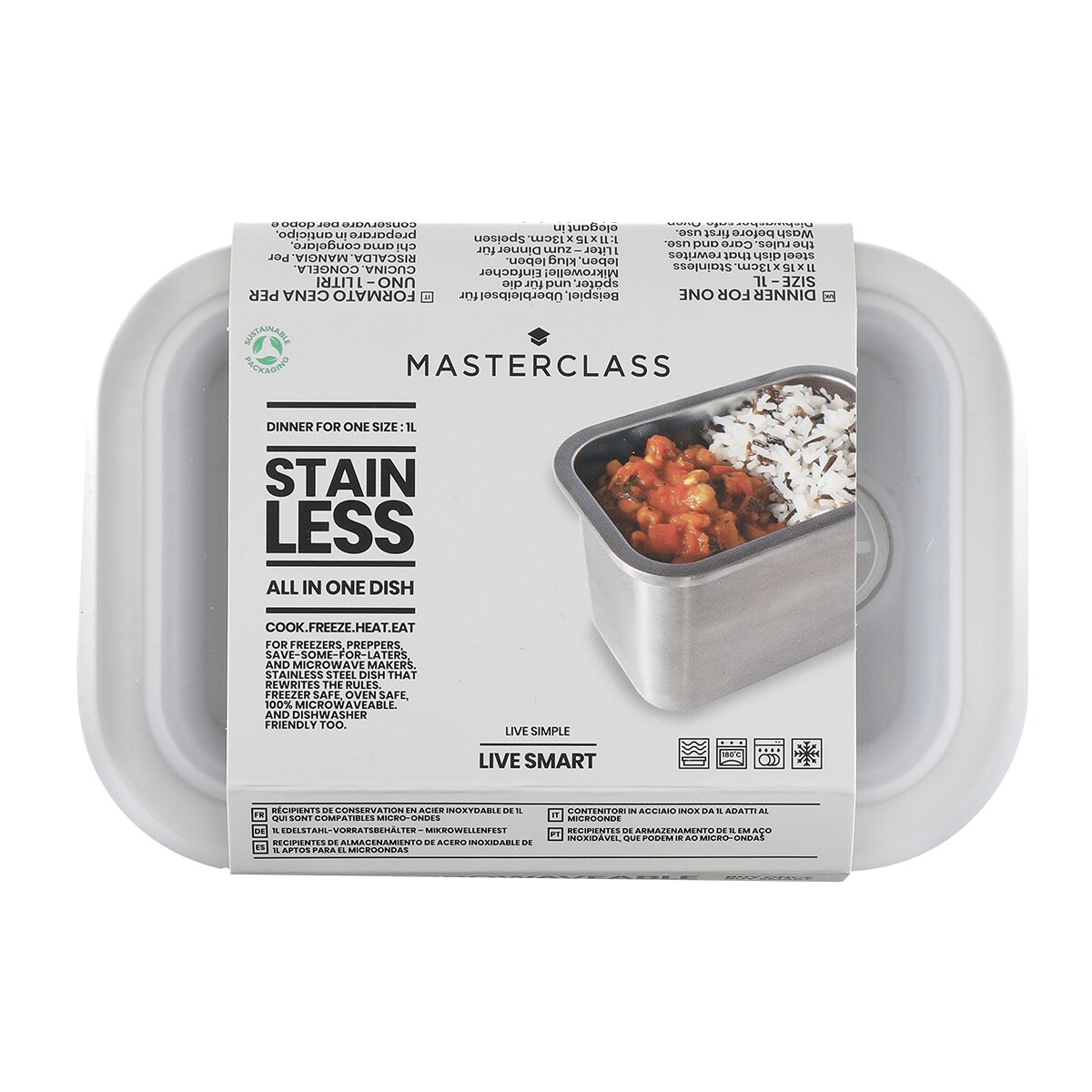 Pojemnik kuchenny ze stali nierdzewnej z pokrywką 1L / MasterClass