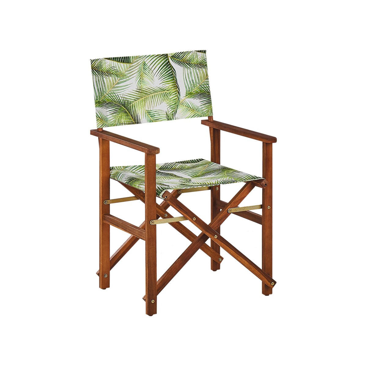 Zestaw 2 krzeseł ogrodowych akacjowy ciemne drewno z białym / wzór w tropikalne liście CINE