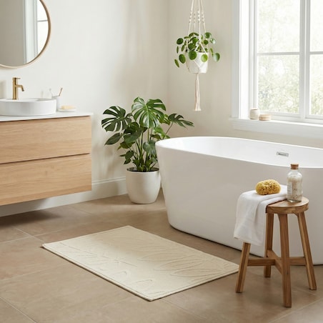 Dywanik łazienkowy Lino 50x80 cm bawełniany roślinny beżowy
