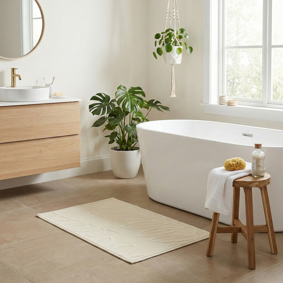 Dywanik łazienkowy Lino 50x80 cm bawełniany roślinny beżowy