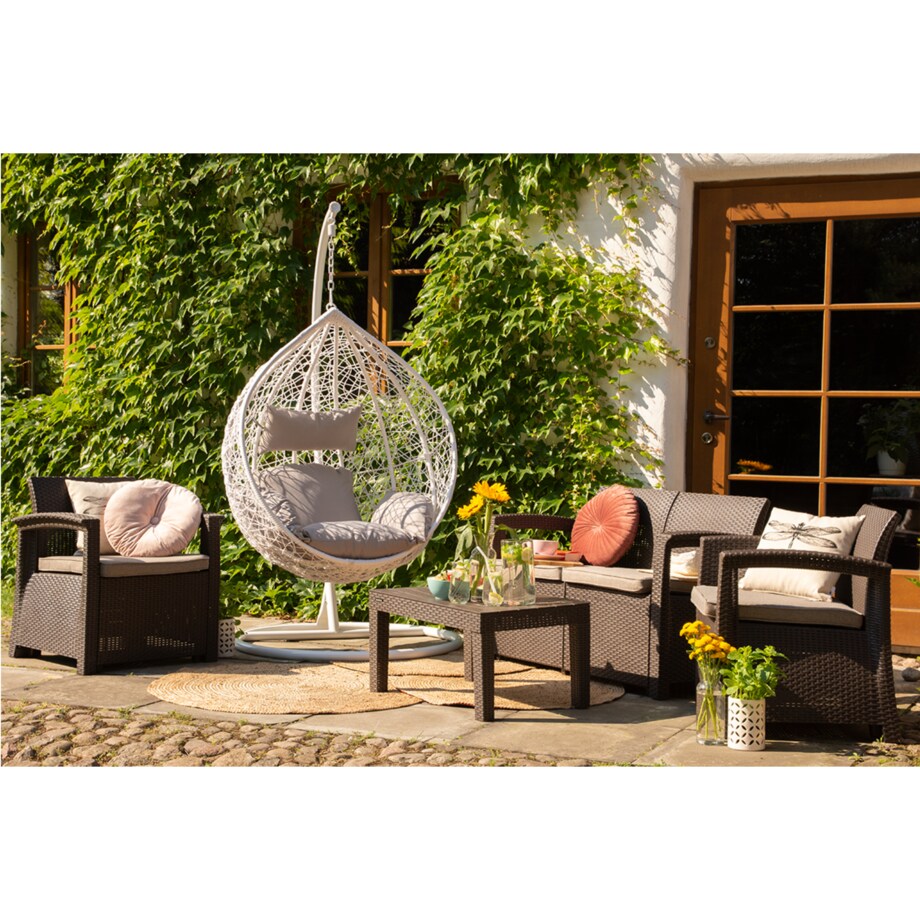 KONSIMO CULLUS Wiszący fotel kokon z technorattanu i pokrowcem, biały