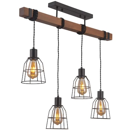 LAMPA wisząca REDA PND-4793-4-L Italux drewniana OPRAWA druciane klatki industrialne townshend ponte czarne