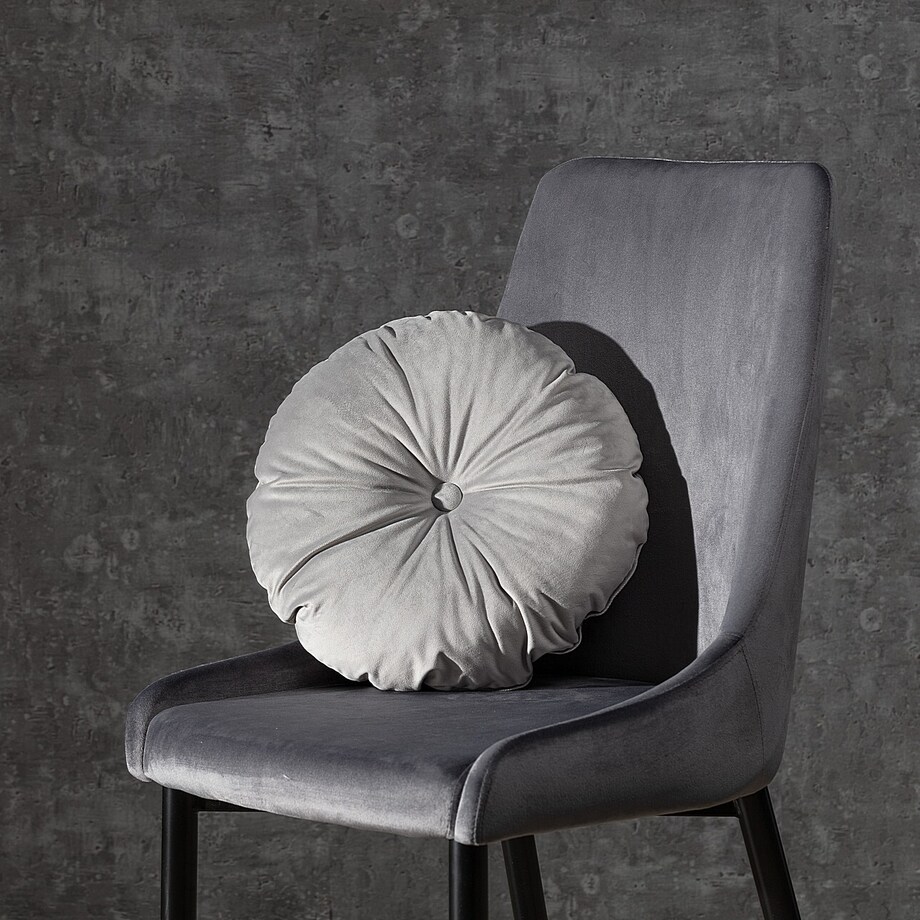 Poduszka okrągła z guzikiem, srebrzysty szary, ⌀37 cm, Velvet