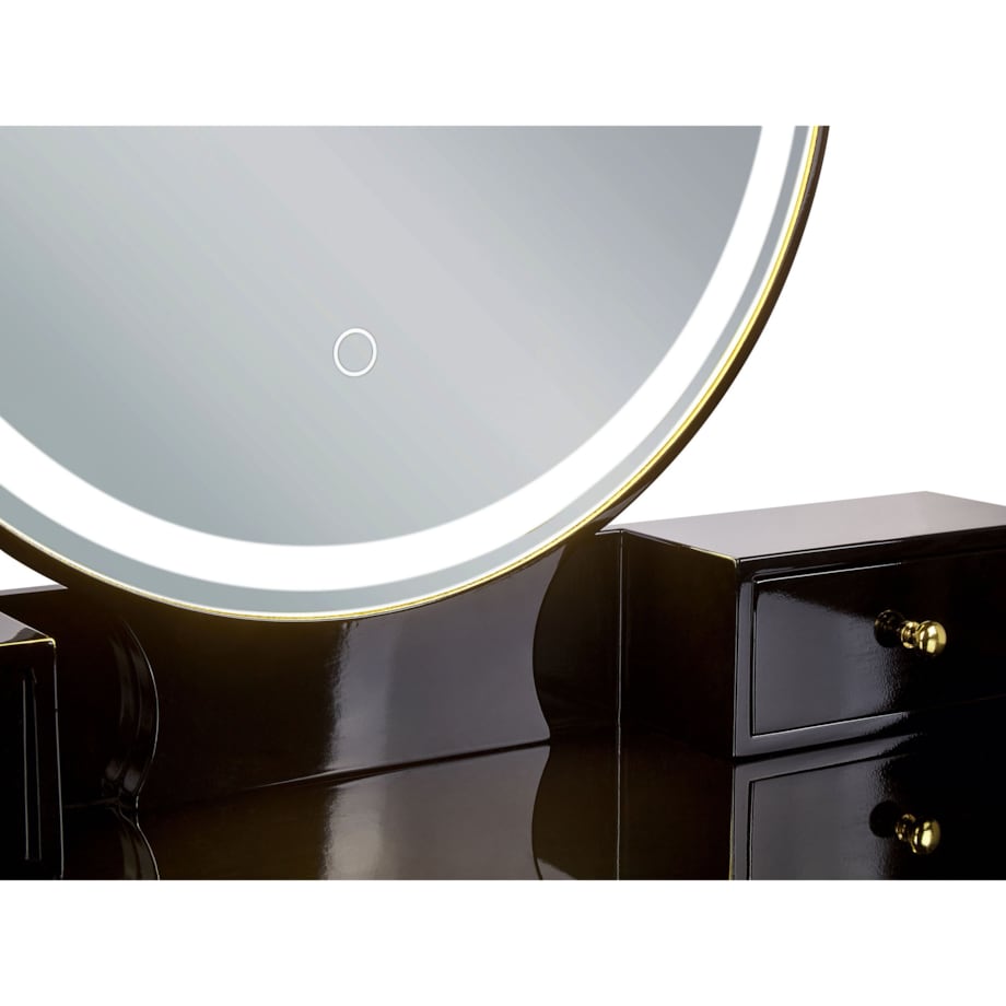 Toaletka 6 szuflad lustro LED ze stołkiem czarno-złota YVES