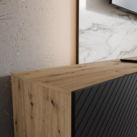 Szafka RTV NIKOL 300pod telewizor,frezowane fronty,zamknięta-czarna+artisan