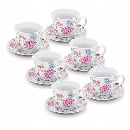 W PUDEŁKU Komplet filiżanek do kawy 250 ml NA PREZENT 6szt W KWIATY dekor