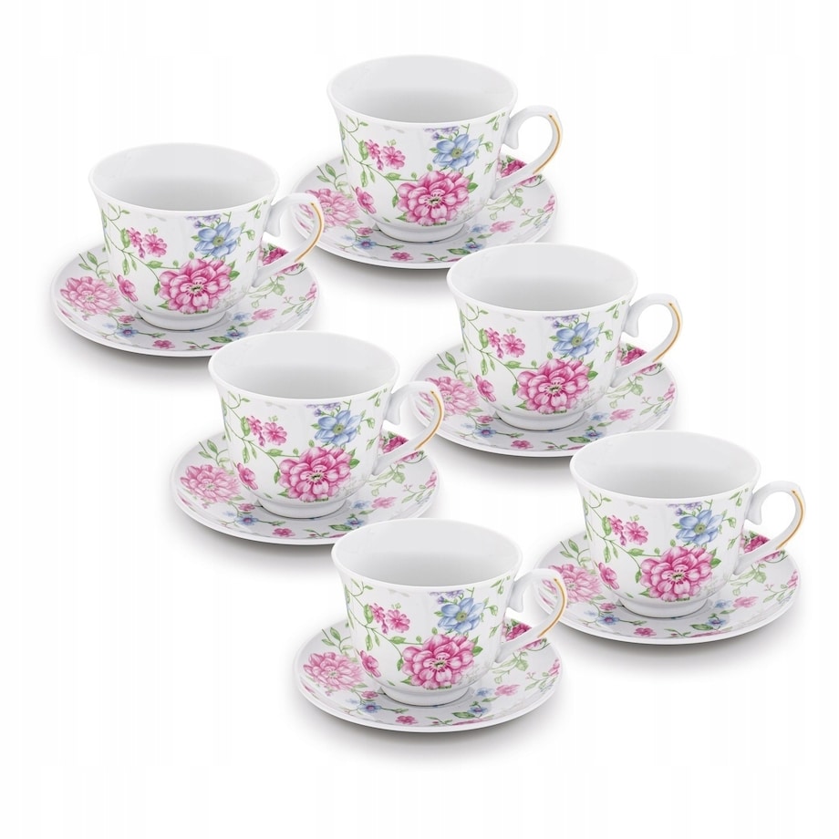 W PUDEŁKU Komplet filiżanek do kawy 250 ml NA PREZENT 6szt W KWIATY dekor