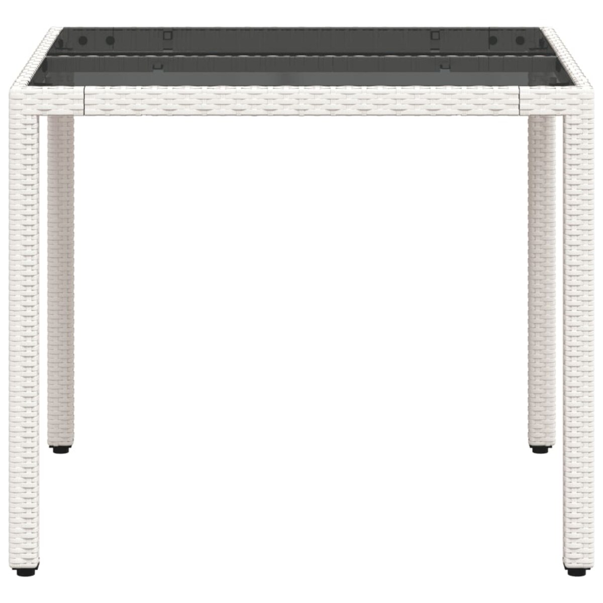 vidaXL Stół ogrodowy ze szklanym blatem, biały 90x90x75 cm, polirattan