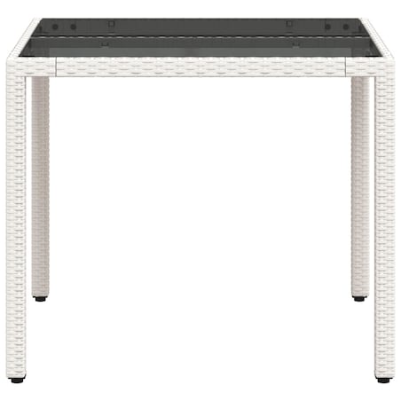 vidaXL Stół ogrodowy ze szklanym blatem, biały 90x90x75 cm, polirattan