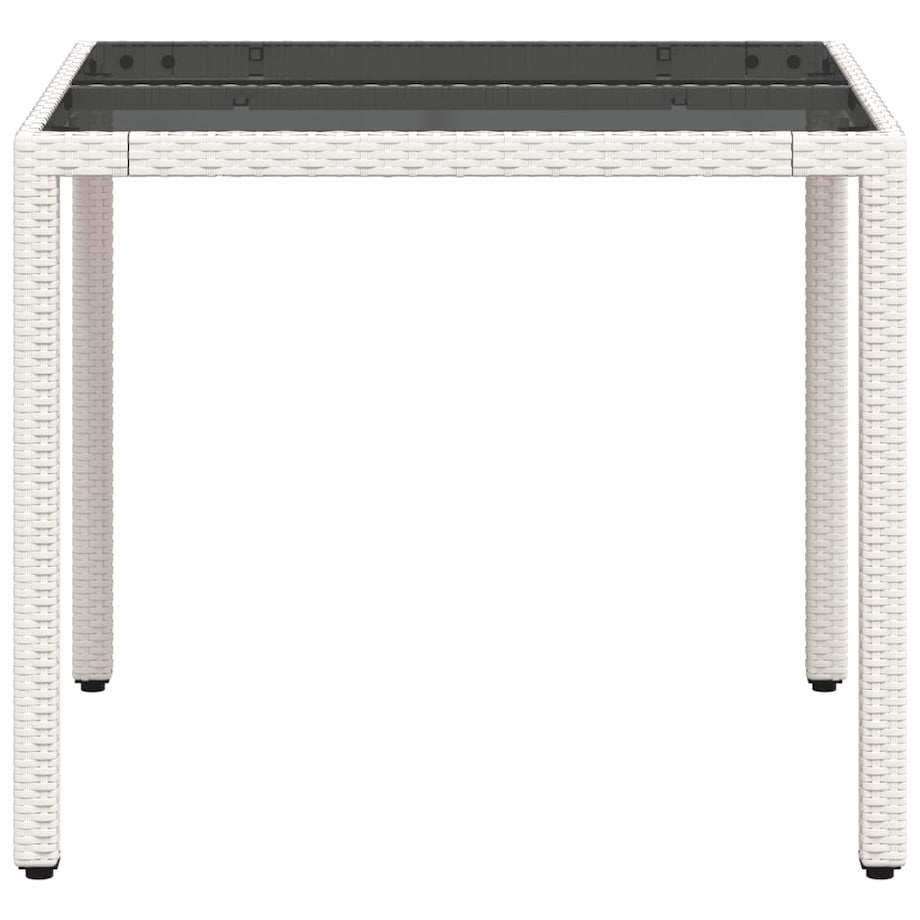 vidaXL Stół ogrodowy ze szklanym blatem, biały 90x90x75 cm, polirattan
