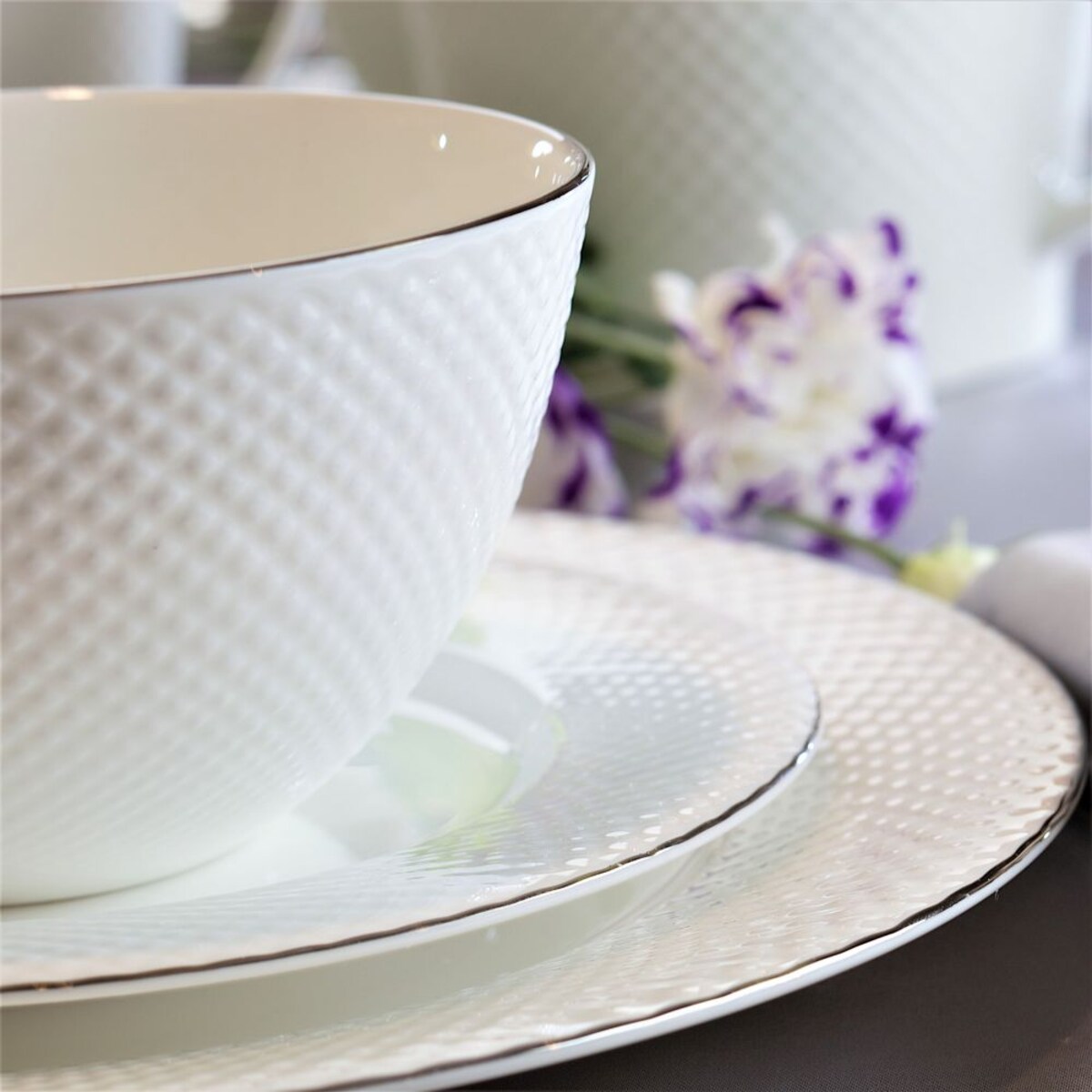 VILLA ITALIA Serwis obiadowy porcelanowy na 6 osób BARI PLATIN