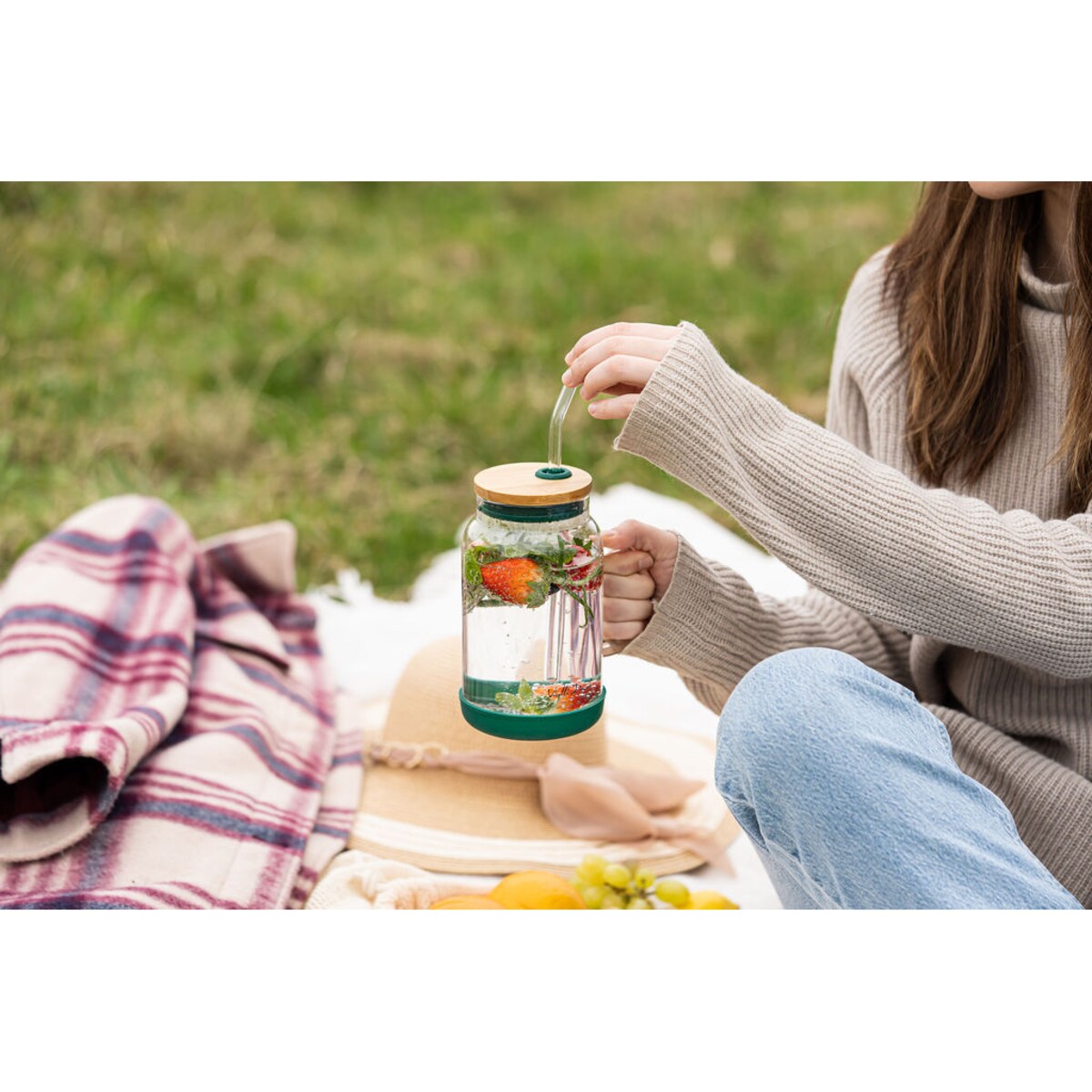 Słoik ze słomką 600 ml zielony Fuori 29828