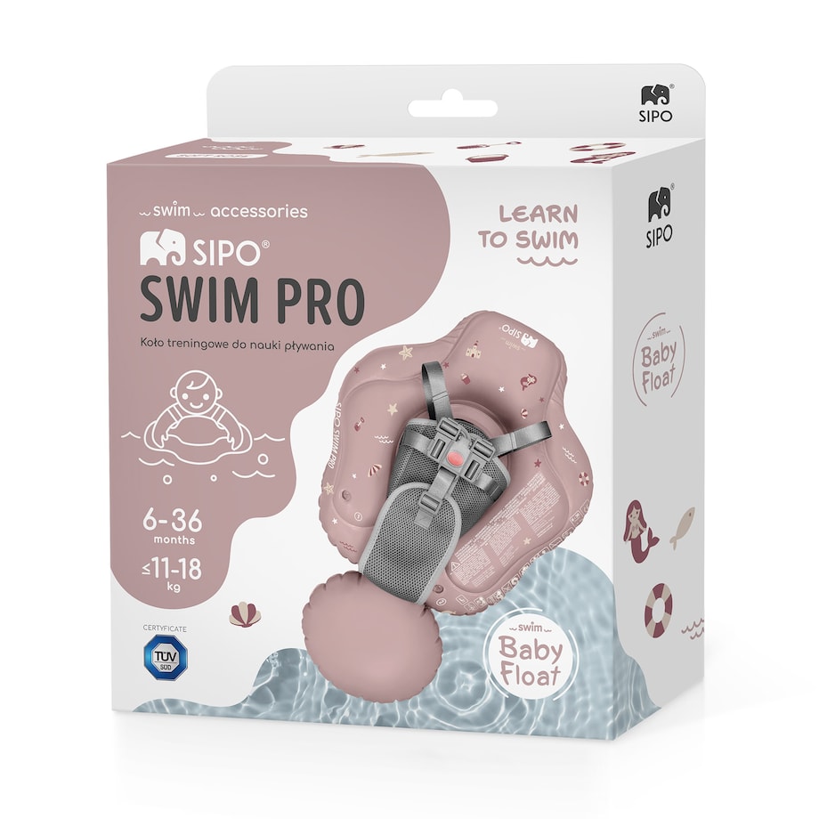 Sipo, Swim Pro, Dmuchane Koło Do Nauki Pływania Dla Niemowląt I Dzieci, Koło Treningowe, 6-36 Miesięcy, 11-18 Kg, Różowe