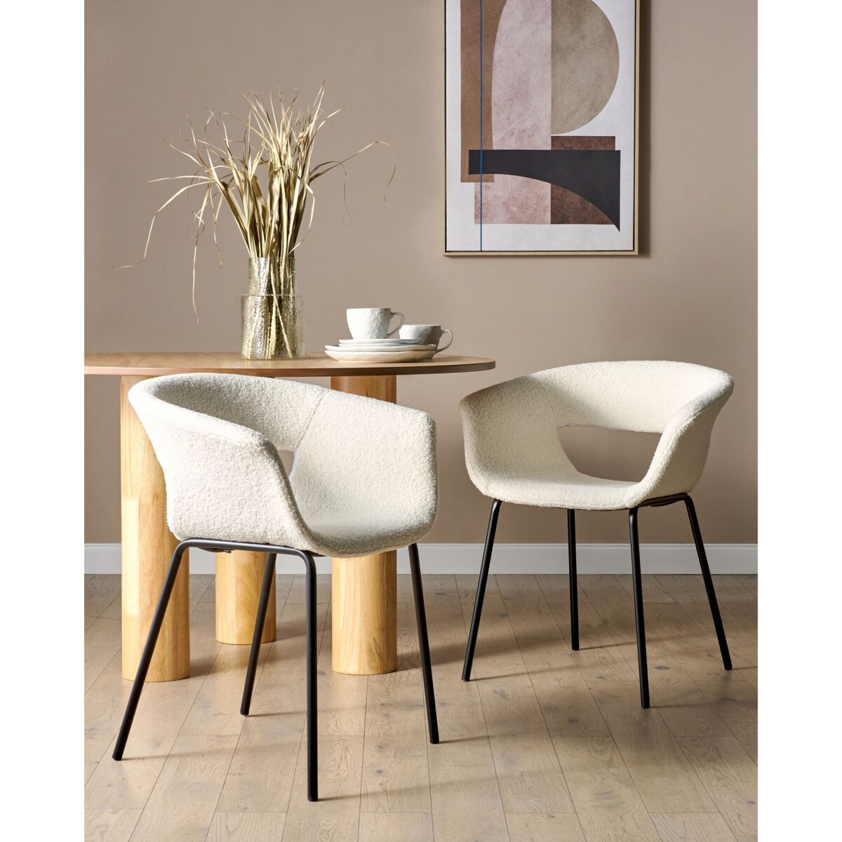 Zestaw 2 krzeseł do jadalni ELMA Boucle Złamana biel