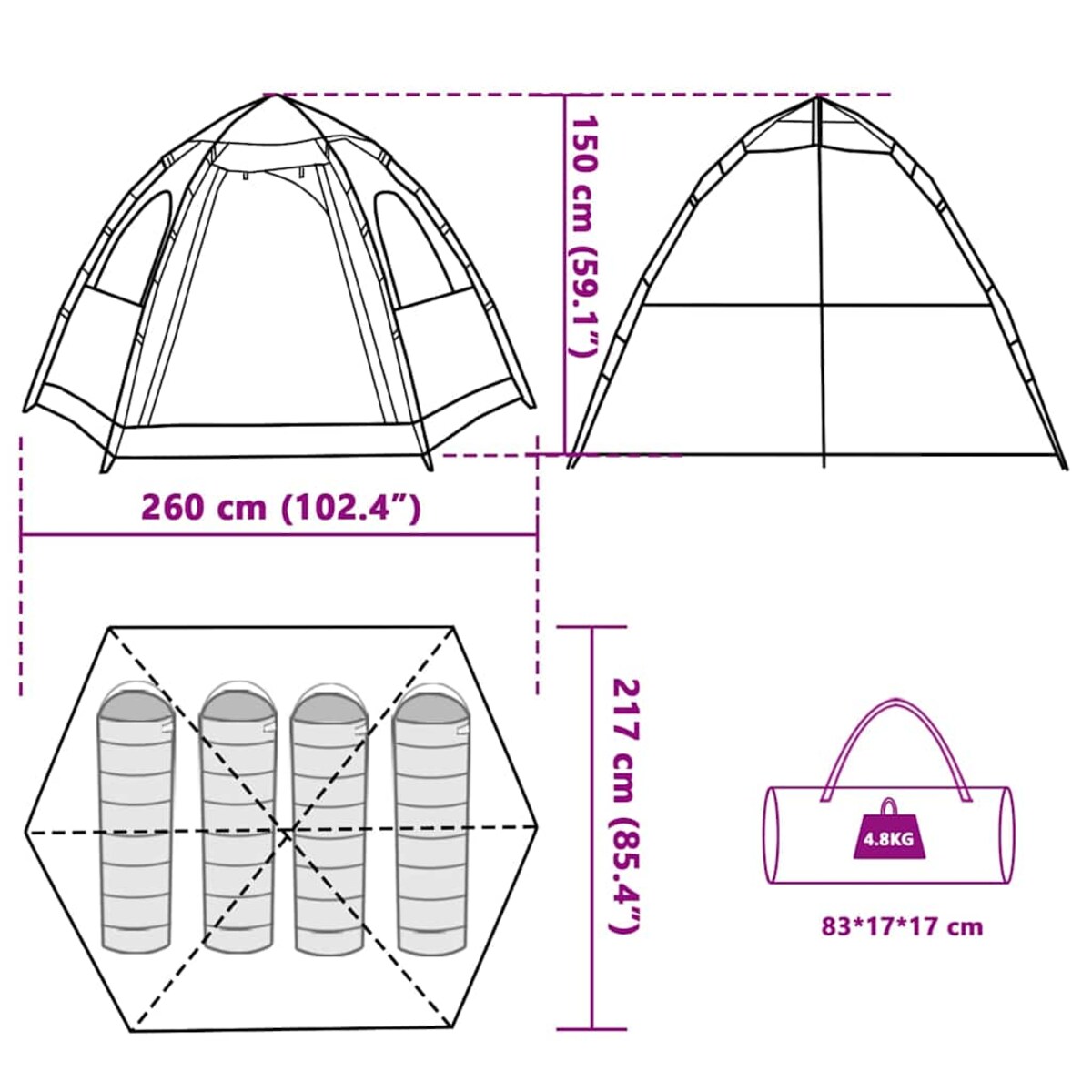 vidaXL Namiot rodzinny, kabinowy, 4-os., zielony, szybkie rozkładanie