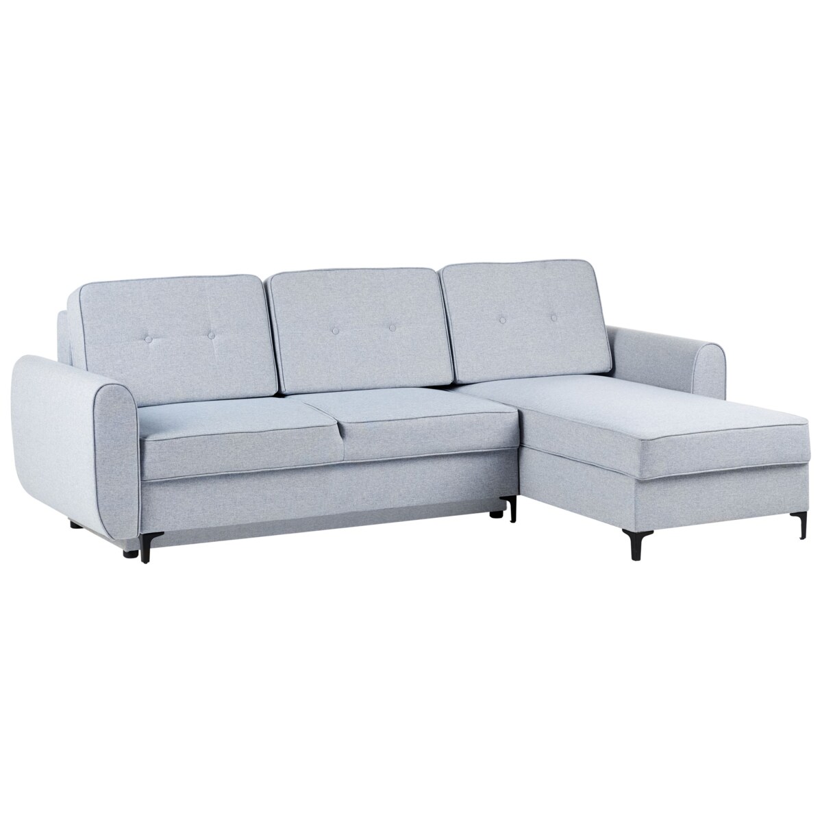 Narożnik rozkładany dla 3 osób SIMRIS Błękitny ze schowkiem Lewostronny