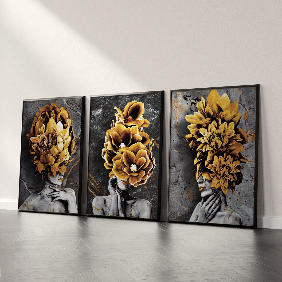 ZESTAW 3X PLAKAT W RAMIE DO SALONU ABSTRAKCJA PORTRETY KWIATY MARMUR 30x40cm