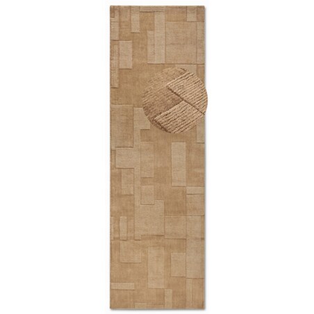 Chodnik wełniany do korytarza 80x250cm, brązowy nowoczesny wzór 3D