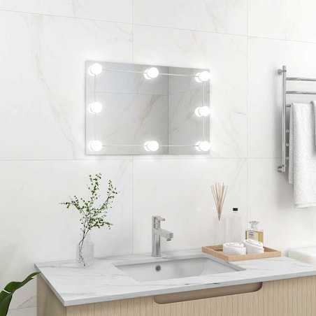 vidaXL Lustro ścienne z lampkami LED, prostokątne, szklane