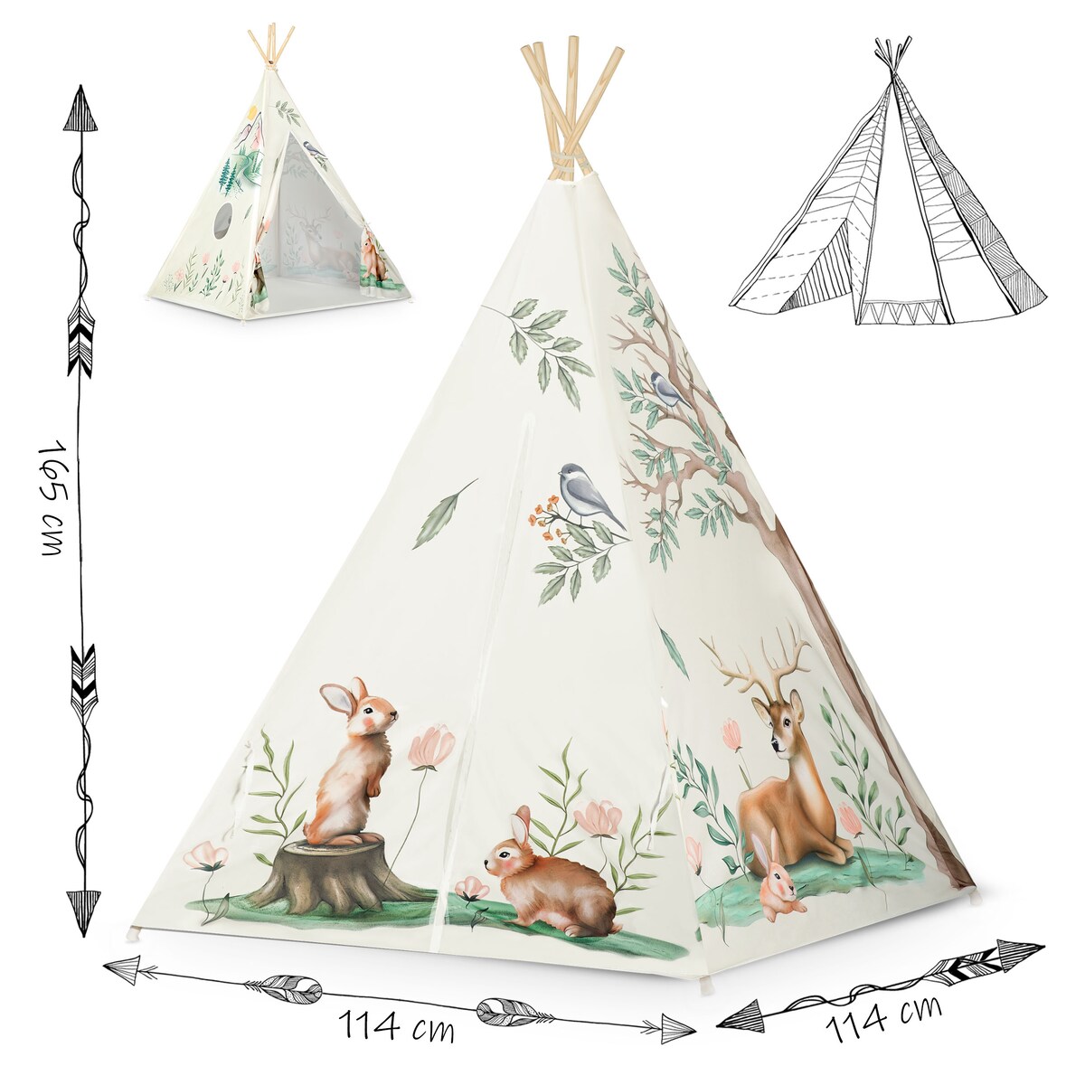 Tipi namiot dla dzieci teepee wigwam poduszka stabilizator leśne zwierzątka Nukido