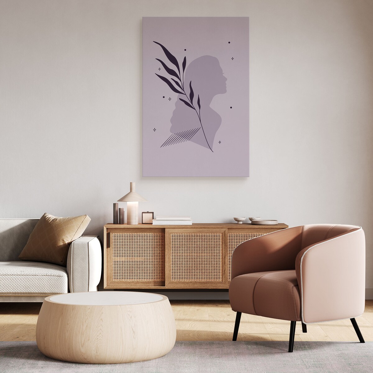 Obraz Kobiecy Portret Styl Boho Abstrakcja Liście 80x120cm