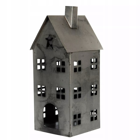 LAMPION DOMEK metalowy SREBRNY loft skandynawski 33x14cm
