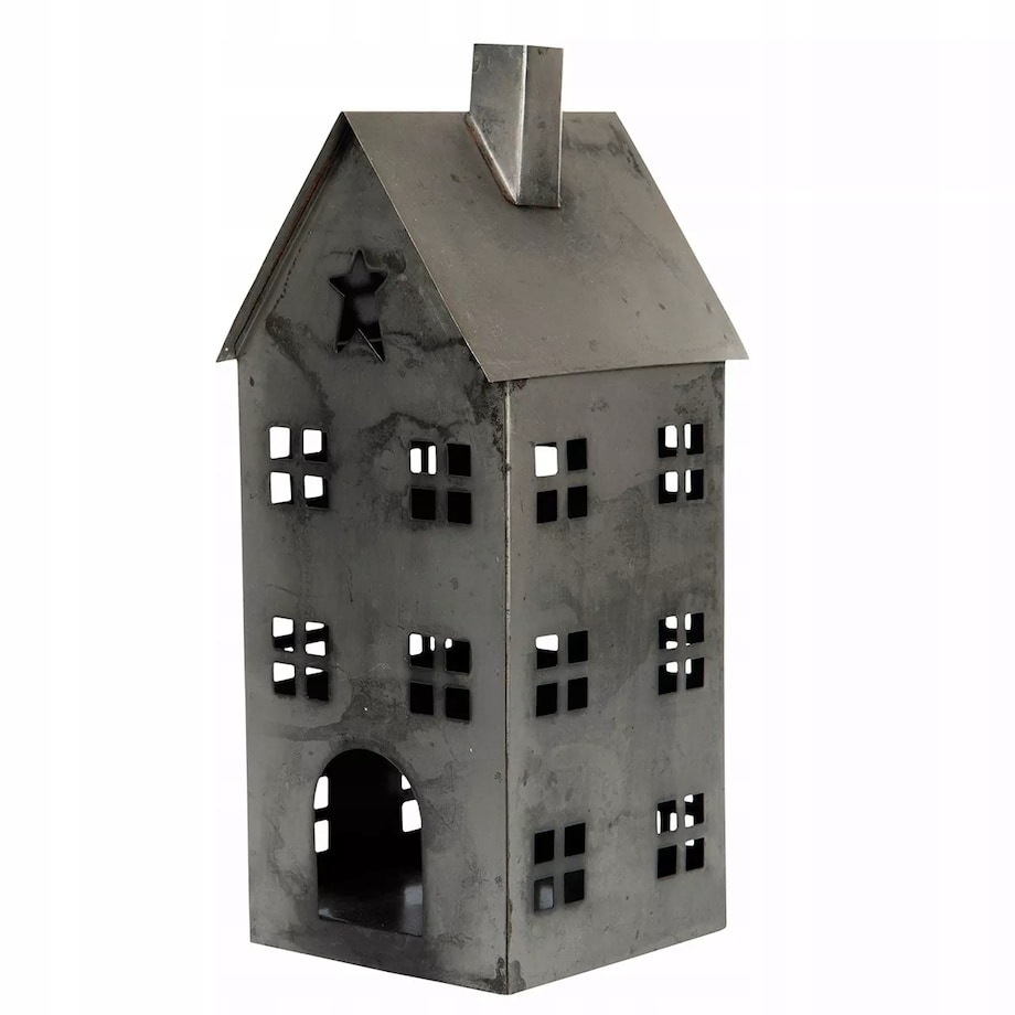 LAMPION DOMEK metalowy SREBRNY loft skandynawski 33x14cm