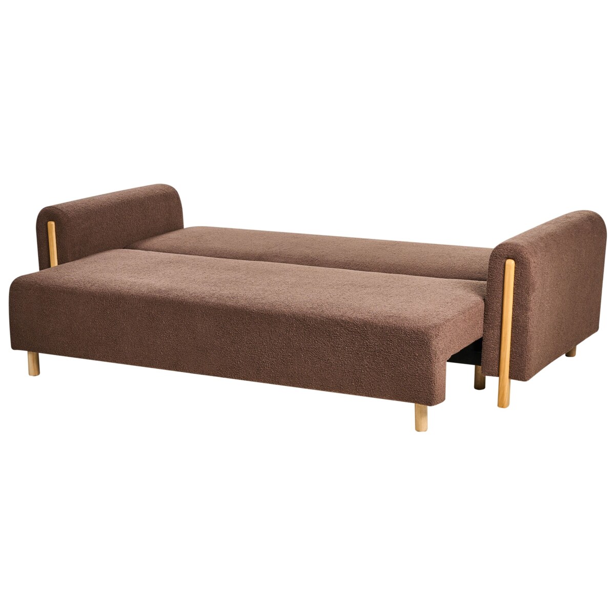 Sofa rozkładana dla 3 osób KVAM Boucle Brązowy ze schowkiem