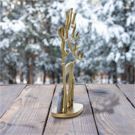 Figurka Renifer Jeleń 23X8X31.5 Cm Dekoracja Świąteczna Metalowa Złota