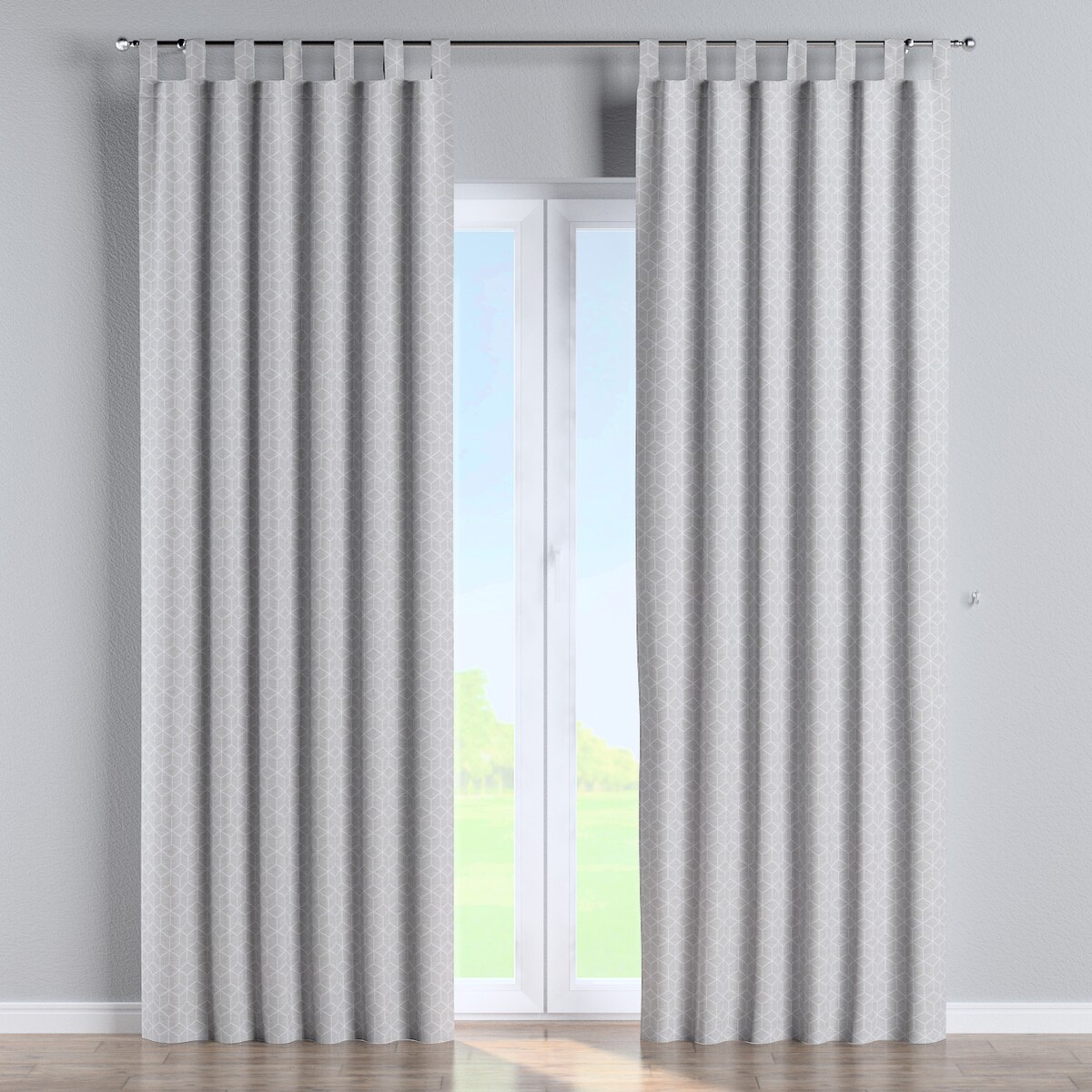 Zasłona na szelkach 1 szt. 130x245 wzór sześcianów na szarym tle