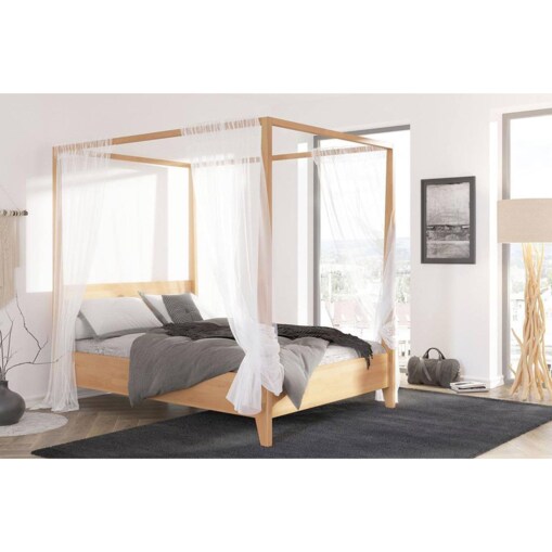 Łóżko drewniane bukowe z baldachimem Visby CANOPY / 160x200 cm, kolor naturalny
