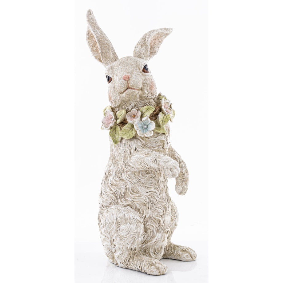 Dekoracja - królik 29x13x15 cm PELUCHE z wieńcem kwiatów na szyi