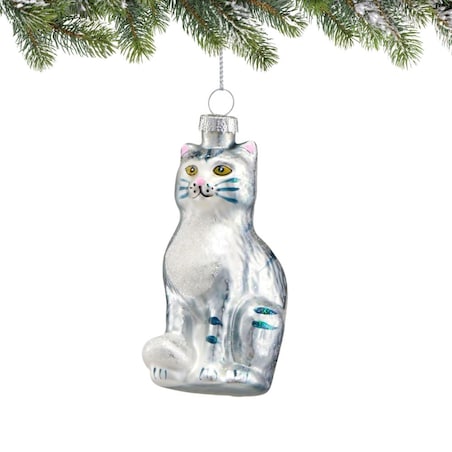 VILLA ITALIA Bombka szklana KOT srebrny 9,5 cm