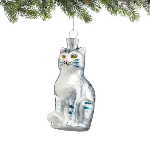 VILLA ITALIA Bombka szklana KOT srebrny 9,5 cm