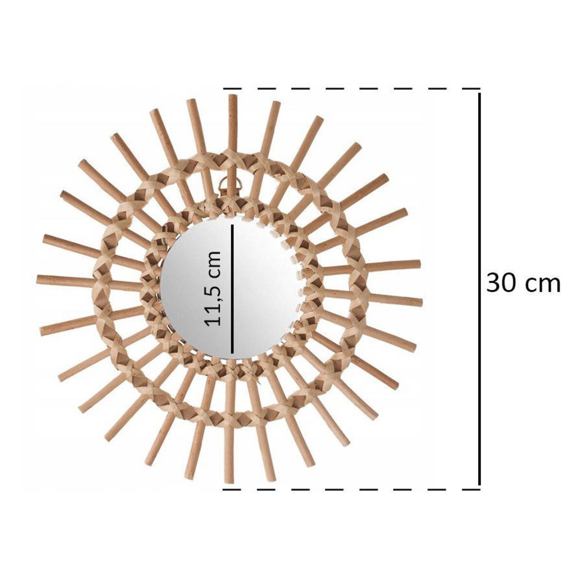 Lustro w wiklinowej ramie, kształt słońca, Ø 30 cm