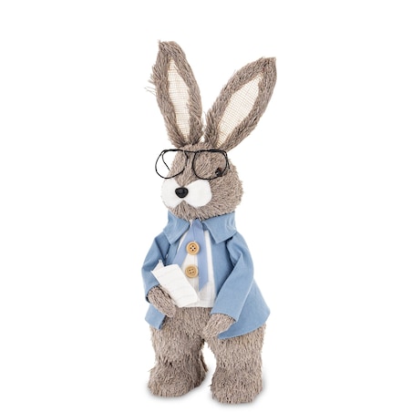 Dekoracja - króliczek w okularach 35x13x13 cm w niebieskiej kurtce