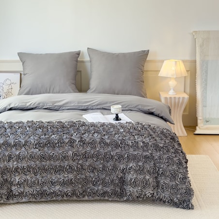 komplet pościeli "bella rosa" z aplikacją 3d róże mikrofibra 160x200 | szary