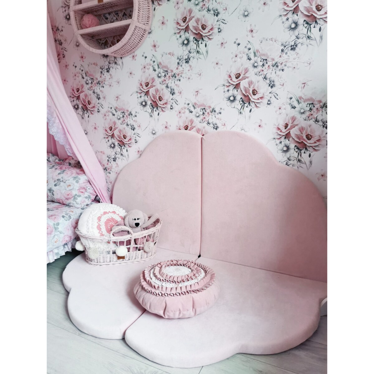 Mata Chmurka 160x160cm dla Dzieci, Welurowa, Jasnoróżowa