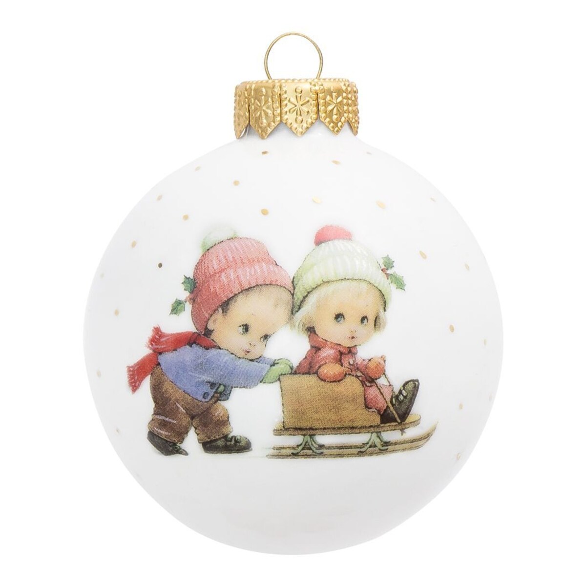 Zestaw bombka/dzwonek "Dzieci na sankach" G612