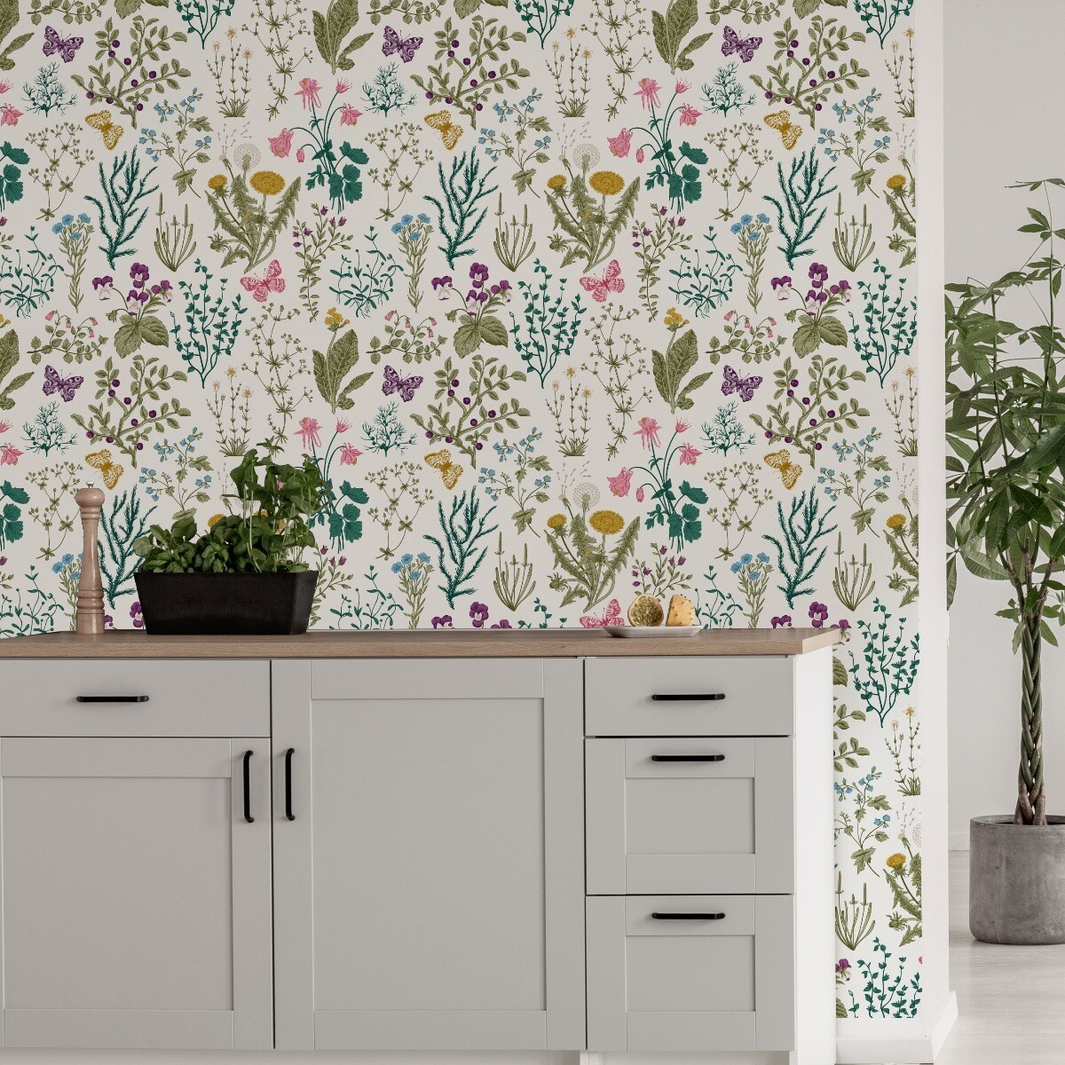 Tapeta Kolorowe Rośliny KWIATY Liście Motyle