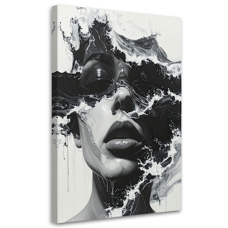 Obraz do salonu sypialni, Portret kobiety czarno biały w stylu artystycznym fale morskie 20x30 cm
