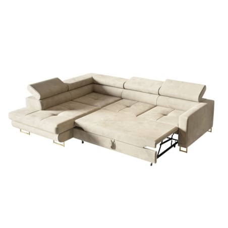 Narożnik rozkładany MERY L z regulowanymi zagłówkami na czarnych nóżkach