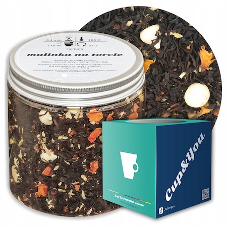 Herbata czarna MALINKA NA TORCIE o smaku słodkiej maliny z bezą PREMIUM - herbata liściasta sypana mieszanka napar susz - gotowa na prezent upominek