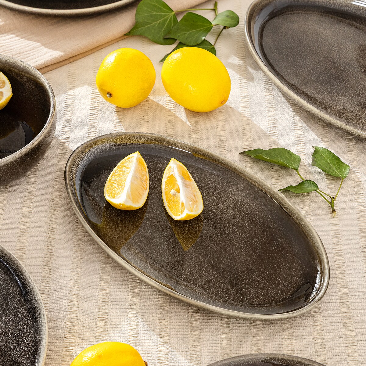 EDA Zestaw półmisków (2 szt.), brązowy/szary/beżowy